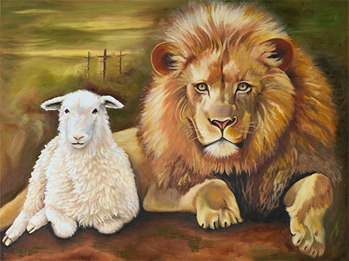 The King and the Sacrifice Original Christian Oil Painting Lion and Lamb Artwork by Candi Kloverstrom