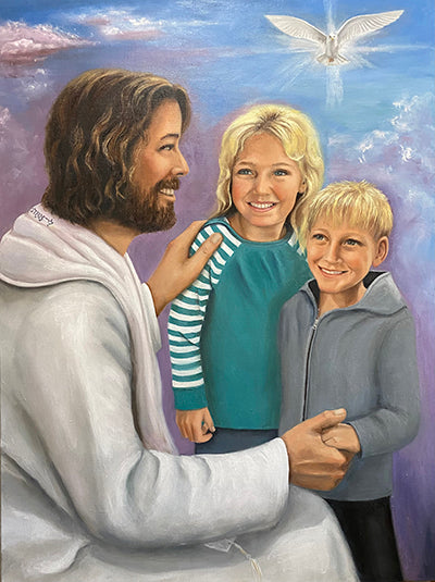 Jesus with Wherman Children Original Art Commissioned Oil Painting by Candi Kloverstrom